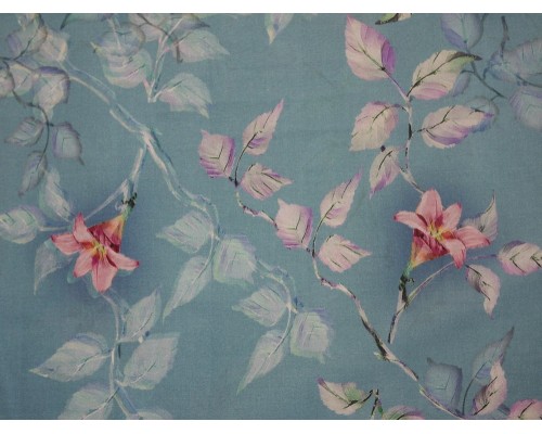 Printed Cotton Lawn Fabric - Floral sky blue bloom